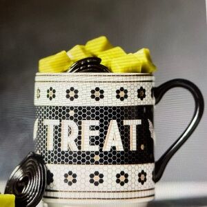 ❤️ ANTHROPOLOGIE BISTRO TILE BAT TREAT STONEWARE MUG NEW